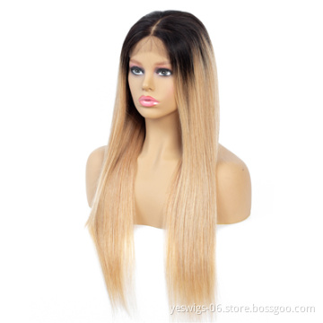 Wholesale Ombre Hair Straight Lace Front Wigs 1b/99j Burgundy and 1b/27 1b/30 Color Blonde Human Hair Lace Front Closure Wig